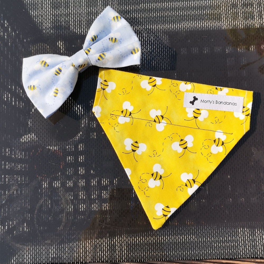 🌠 Host Pick 🌠 Bumble Bee Dog or Cat Collar Bandana and Bowtie set